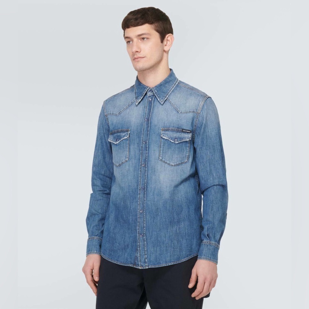 New! Dolce & Gabanna Men’s Blue Denim Western Button Down 🤠 16/41 - Picture 3 of 15